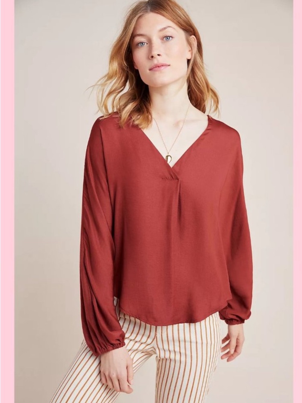 Anthropologie Dolan Rust V-Neck Long Sleeve Blouse